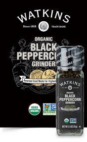 Watkins Organic Black Peppercorns with Grinder